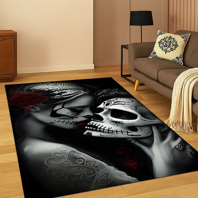 Kids Outdoor Flooring - Gotischer Totenkopf-Teppich mit Totem-Mädchen-Motiv für Schlafzimmer,