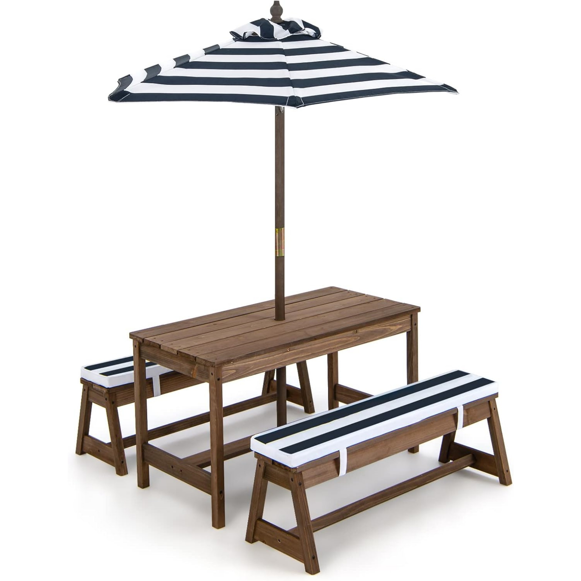 Kids Outdoor Bench With Umbrella - Kinder-Picknicktisch mit Sonnenschirm, klappbar, Garten-Holztisch- und