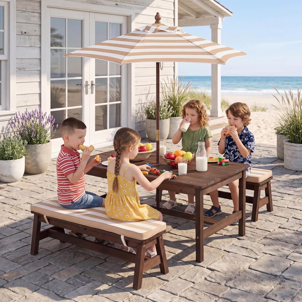 Kids Outdoor Bench With Umbrella - Kinder-Picknicktisch, große 42 x 23 Zoll