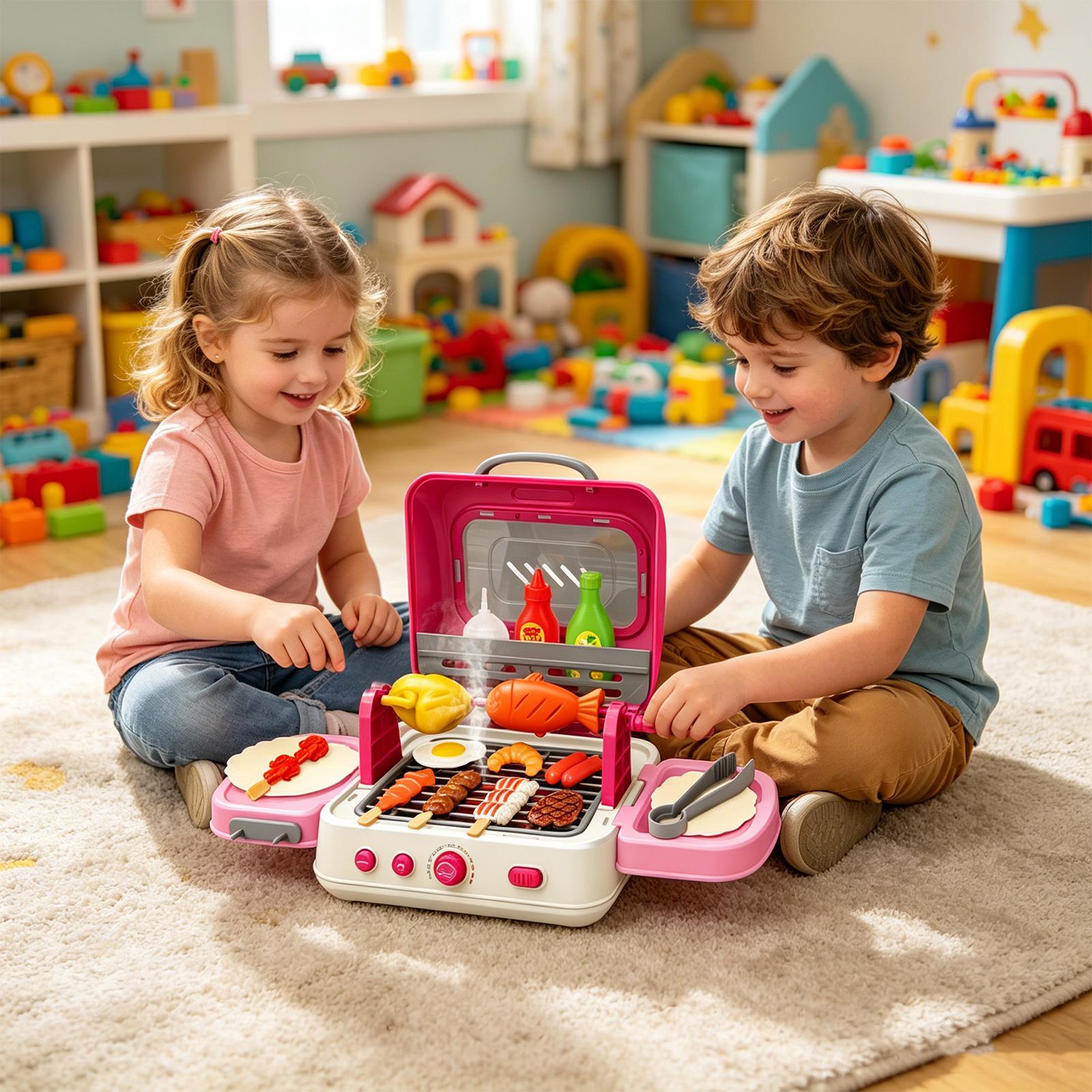 Kids Outdoor Grill Set - Kinder-Outdoor-Grill-Spielset, interaktives Kochgrill-Spielset mit Sound und