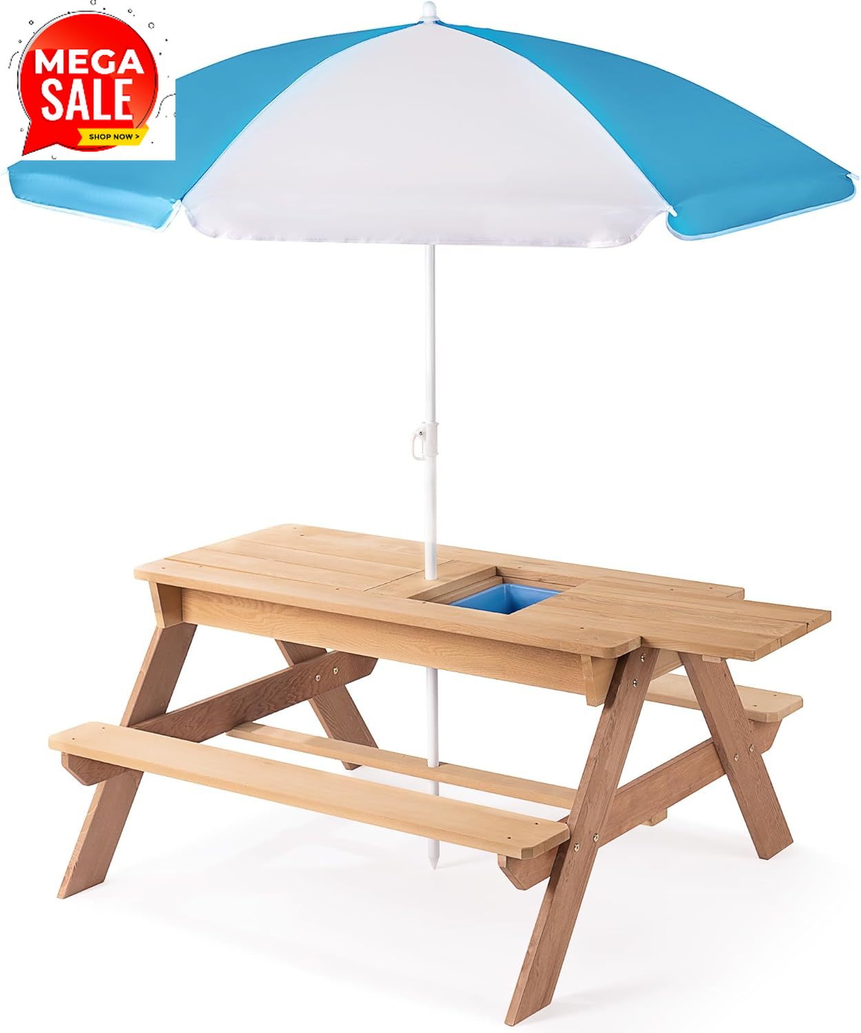 Kids Outdoor Bench With Umbrella - Outdoor-Kombi-Picknicktisch für Kinder, 3-in-1-Holzset mit Sonnenschirm