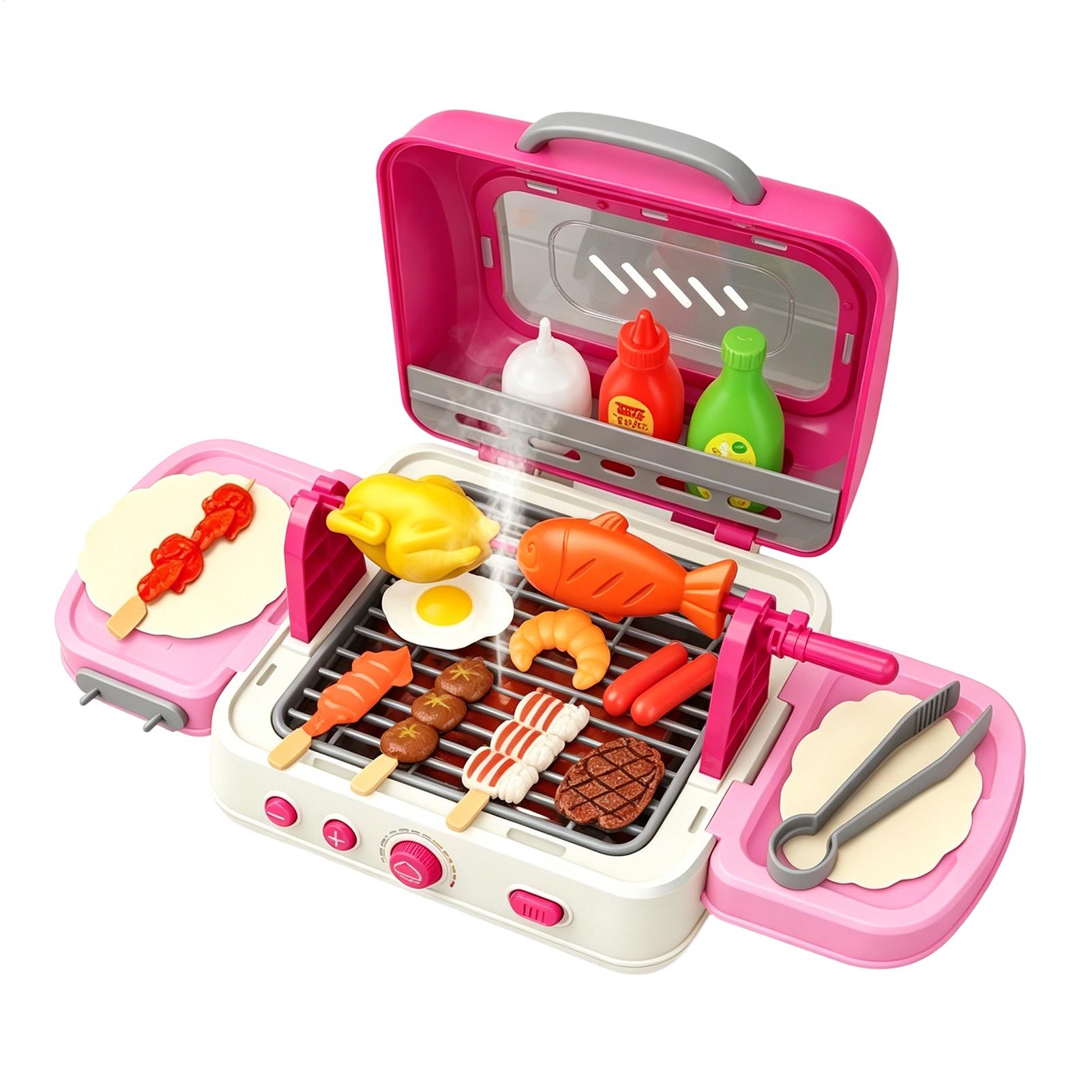 Kids Outdoor Grill Set - Kinder-Outdoor-Grill-Spielset, faltbares Kochgrill-Spielset mit Nebelgeräuschen und