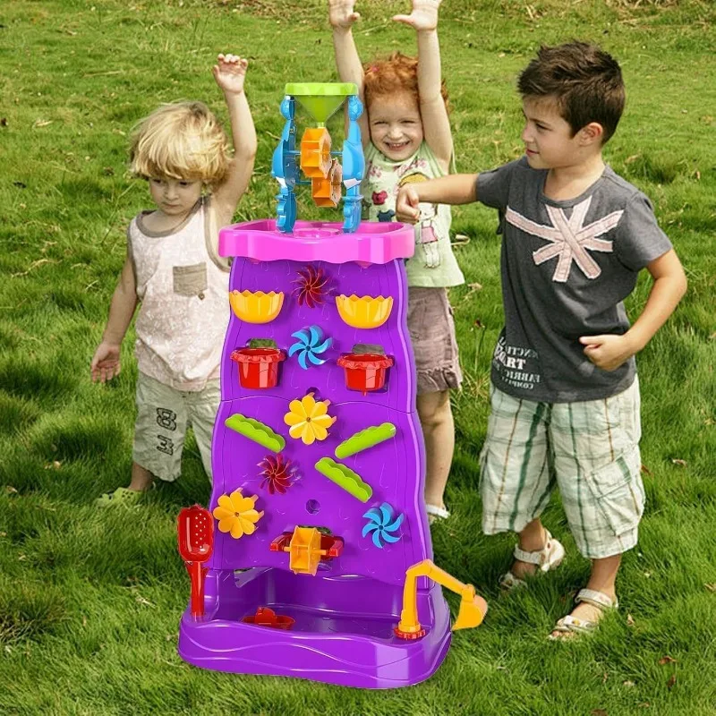 Kids Outdoor Activity Table - Wassertisch für Kinder Doppelseitiges Wasserfall-Sand-Aktivitätsspiel-Set Outdoor-Sandspielstation