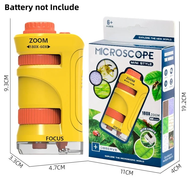 Kids Outdoor Microscope - Kinder-Wissenschafts-STEM-Lernspielzeug Handmikroskop-Set 60-180x Vergrößerung mit LED-Licht