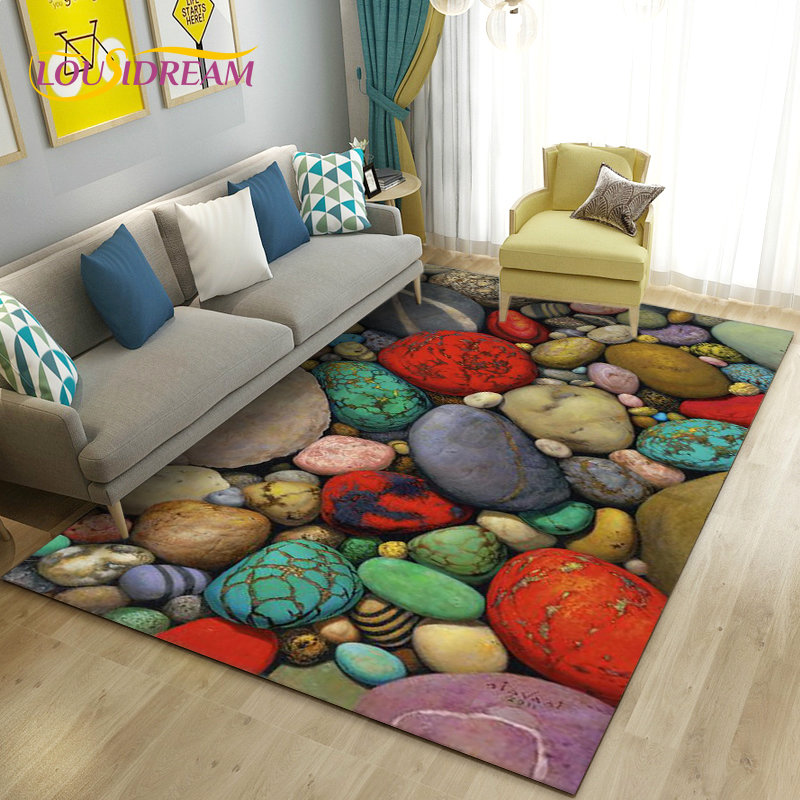 Kids Outdoor Flooring - 3D bunter Kopfsteinpflaster-Stein-Teppich, Teppich für Wohnzimmer,