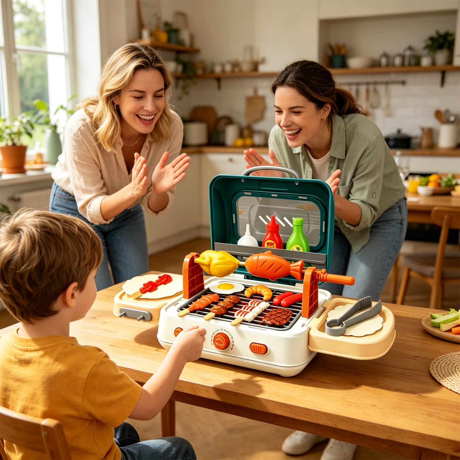 Kids Outdoor Grill Set - Kinder-Outdoor-Grill-Spielset, faltbares interaktives Spielset mit Nebel,