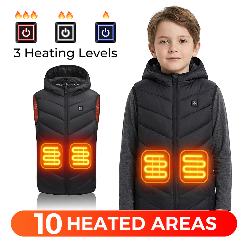 Kids Outdoor Zone - Beheizte Kinderweste mit 10 Heizzonen, Kapuze,