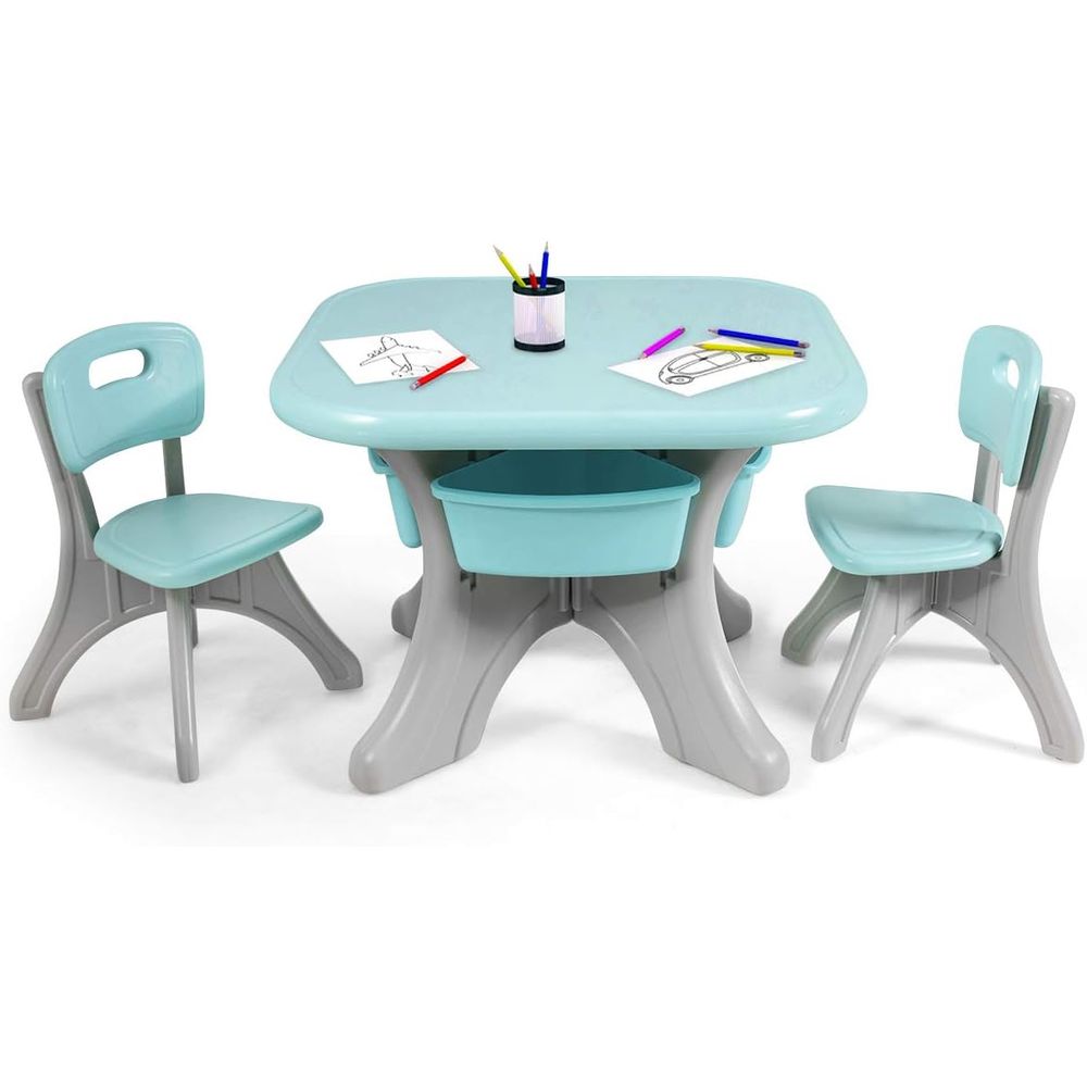 Kids Outdoor Activity Table - Kindertisch und -stühle, 3-teiliges Aktivitätstisch-Set mit