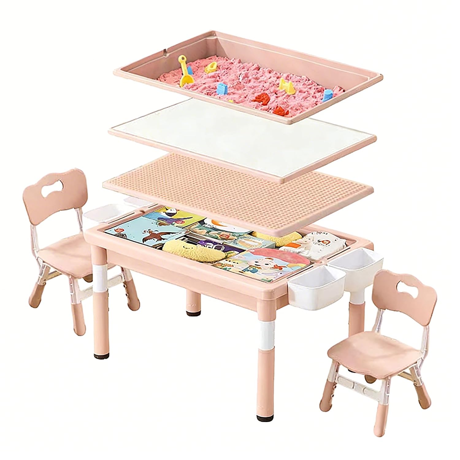 Kids Outdoor Activity Table - Kinder-Aktivitätstisch mit Stauraum, Sand-Wasser-Sensorik-Spieltisch für drinnen