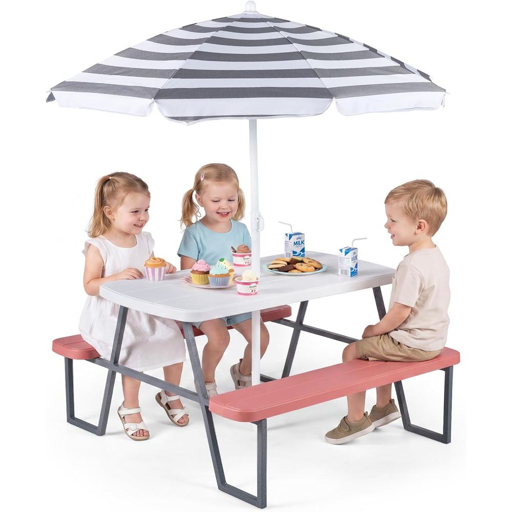 Kids Outdoor Bench With Umbrella - Kinder-Picknicktisch, Outdoor-Tisch- und Bank-Set für Kleinkinder