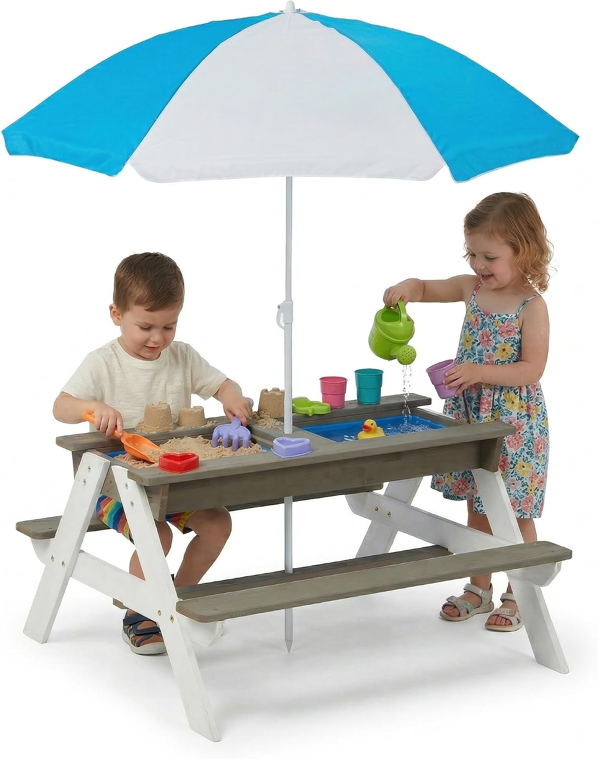 Kinder-Picknicktisch, 3-in-1 H – Kids Outdoor Bench With Umbrella Bewertung und Preis