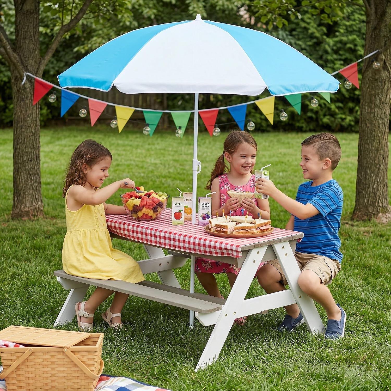 Kinder-Picknicktisch, 3-in-1 H – Kids Outdoor Bench With Umbrella Bewertung und Preis