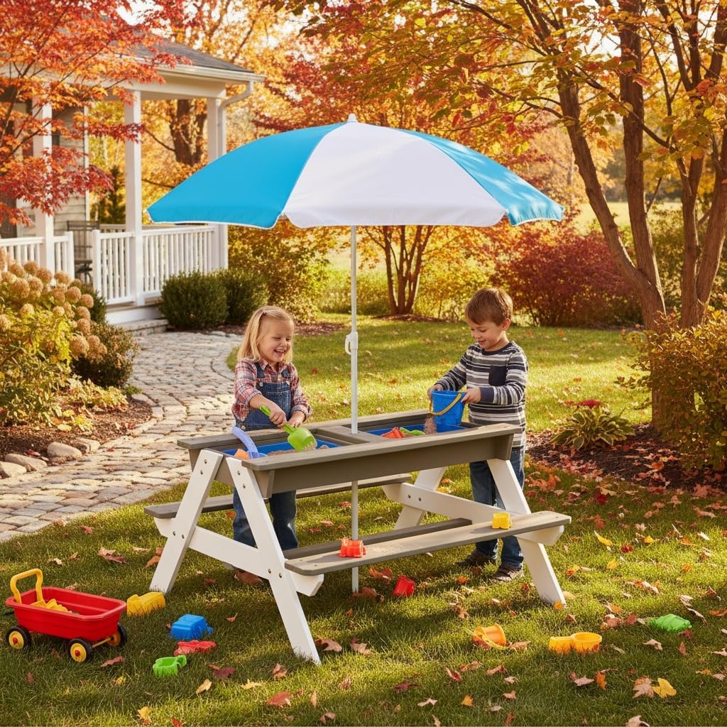 Kinder-Picknicktisch, 3-in-1 H – Kids Outdoor Bench With Umbrella Bewertung und Preis