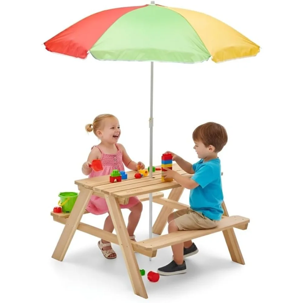 Holz-Picknicktisch für Kinder  – Kids Outdoor Bench With Umbrella Bewertung und Preis