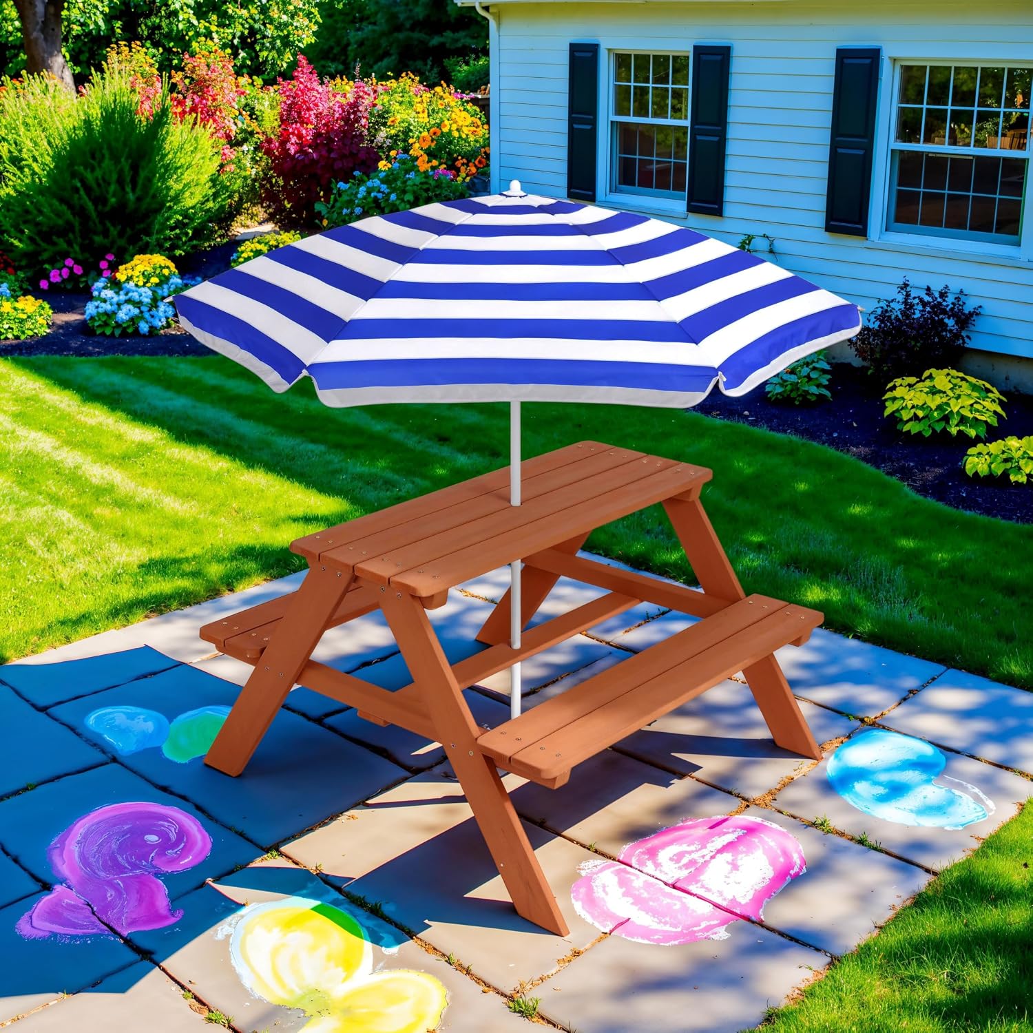 Holz-Picknicktisch für Kinder  – Kids Outdoor Bench With Umbrella Bewertung und Preis
